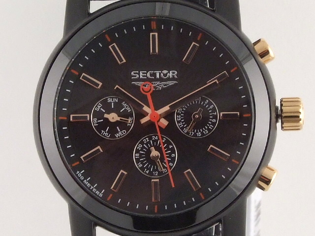 SECTOR 500 CERAMIC MULTIFUNCTION 43 mm BLACK DIAL LEATHER STRAP MENS 